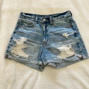 American Eagle Outfitters Light Blue Distressed Denim Shorts